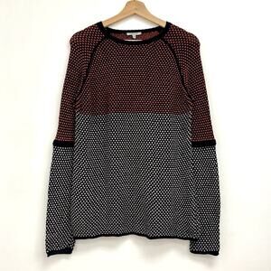 Lisa Todd Bird's Eye Cotton Cashmere Colorblock Knit Raglan Crew Sweater - Small